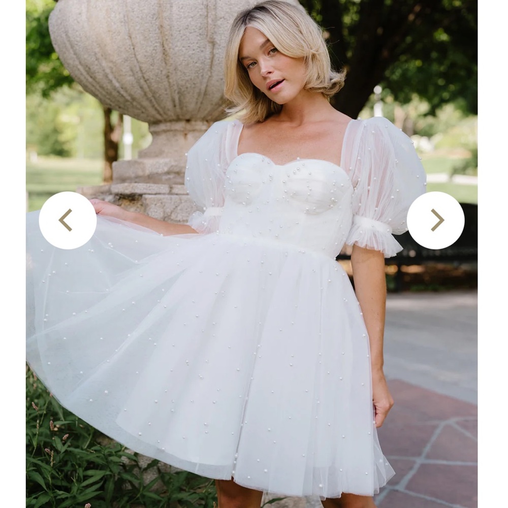 NWT WHITE PEARL DRESS: Ava Gowns Pearl Mini Dress - BRIDAL/ ENGAGEMENT DRESS